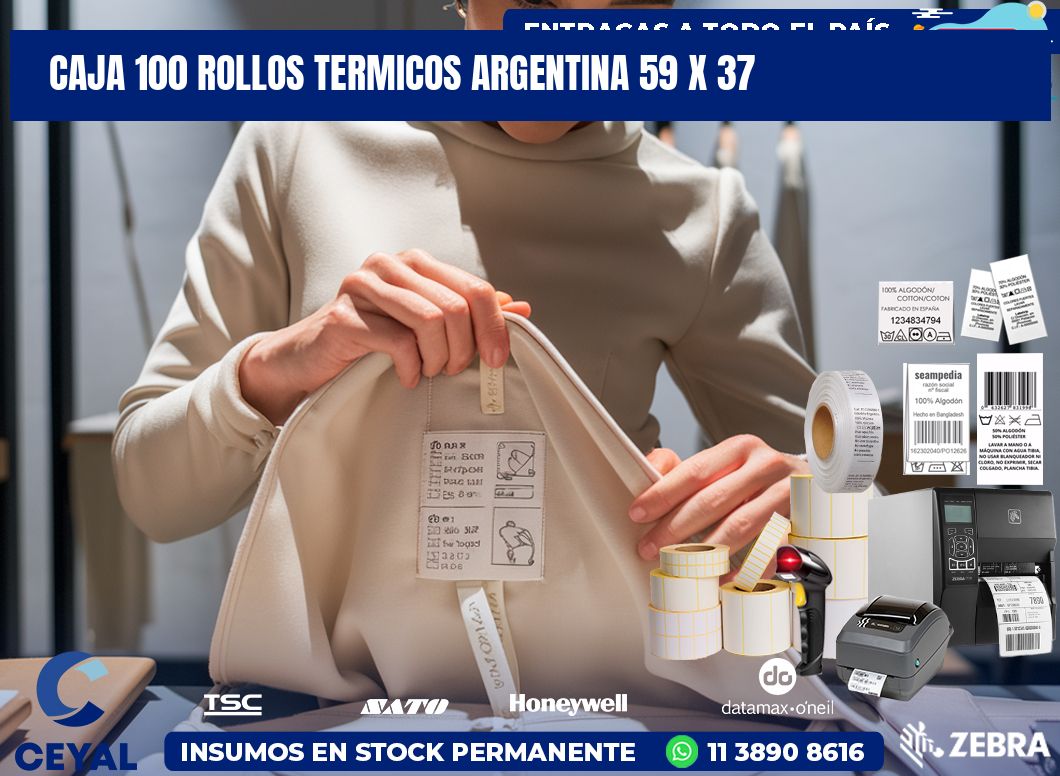 CAJA 100 ROLLOS TERMICOS ARGENTINA 59 x 37