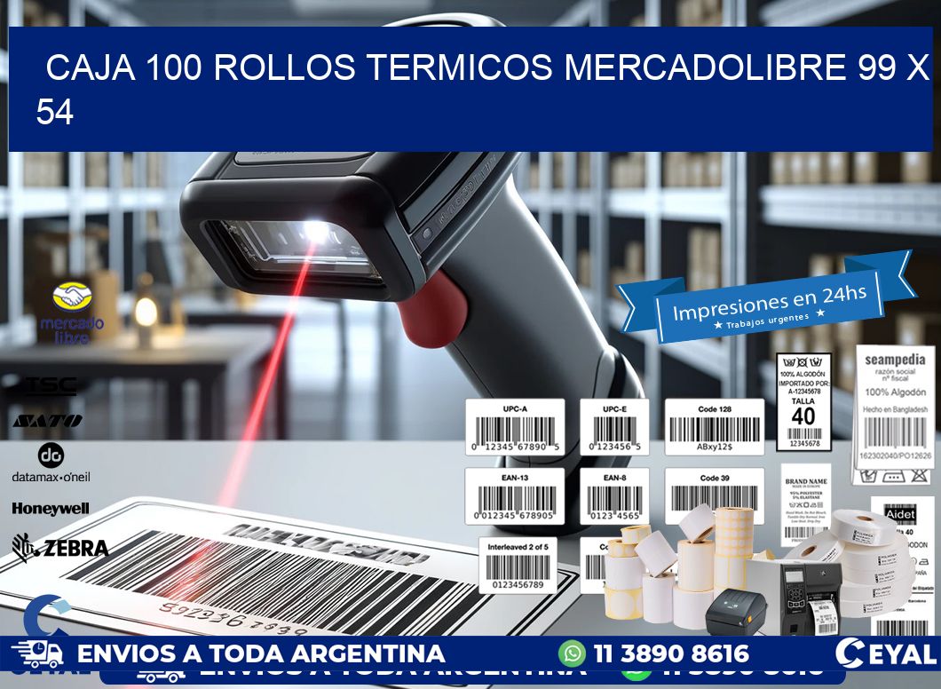 CAJA 100 ROLLOS TERMICOS MERCADOLIBRE 99 x 54