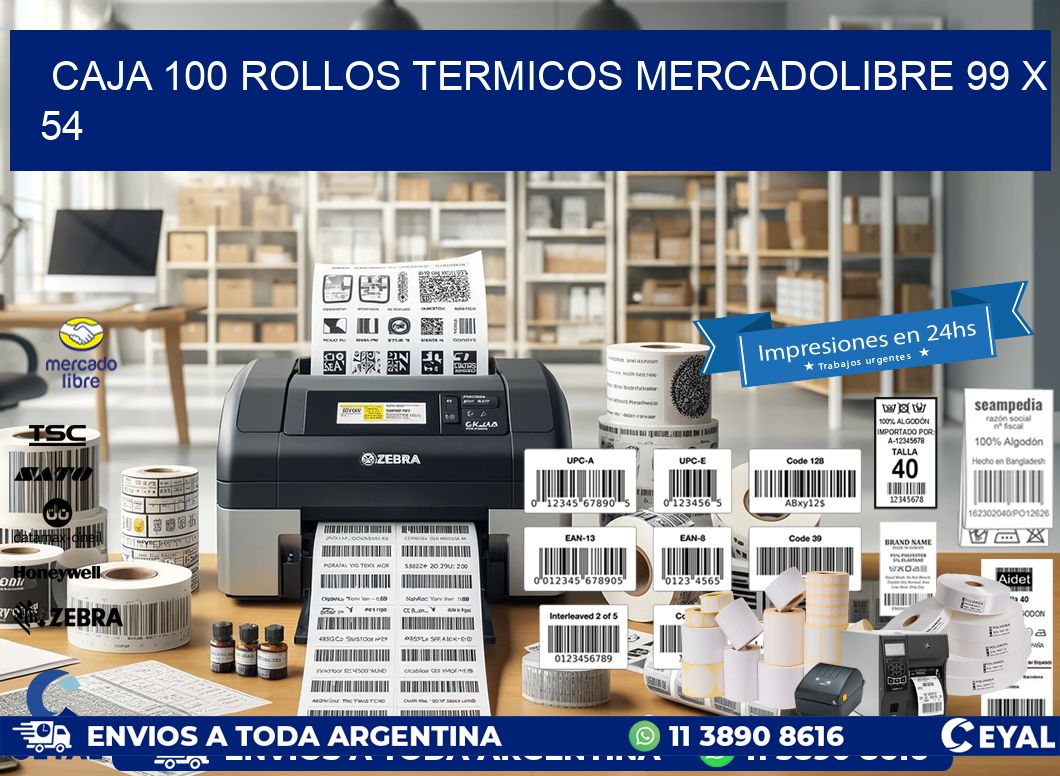 CAJA 100 ROLLOS TERMICOS MERCADOLIBRE 99 x 54