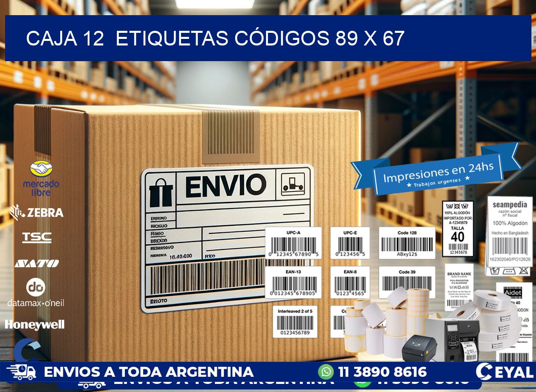 CAJA 12  ETIQUETAS CÓDIGOS 89 x 67