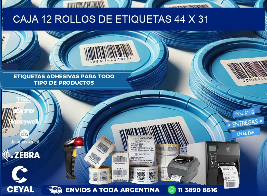 CAJA 12 ROLLOS DE ETIQUETAS 44 x 31