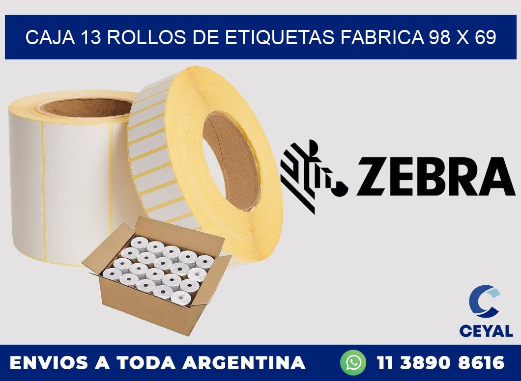 CAJA 13 ROLLOS DE ETIQUETAS FABRICA 98 x 69