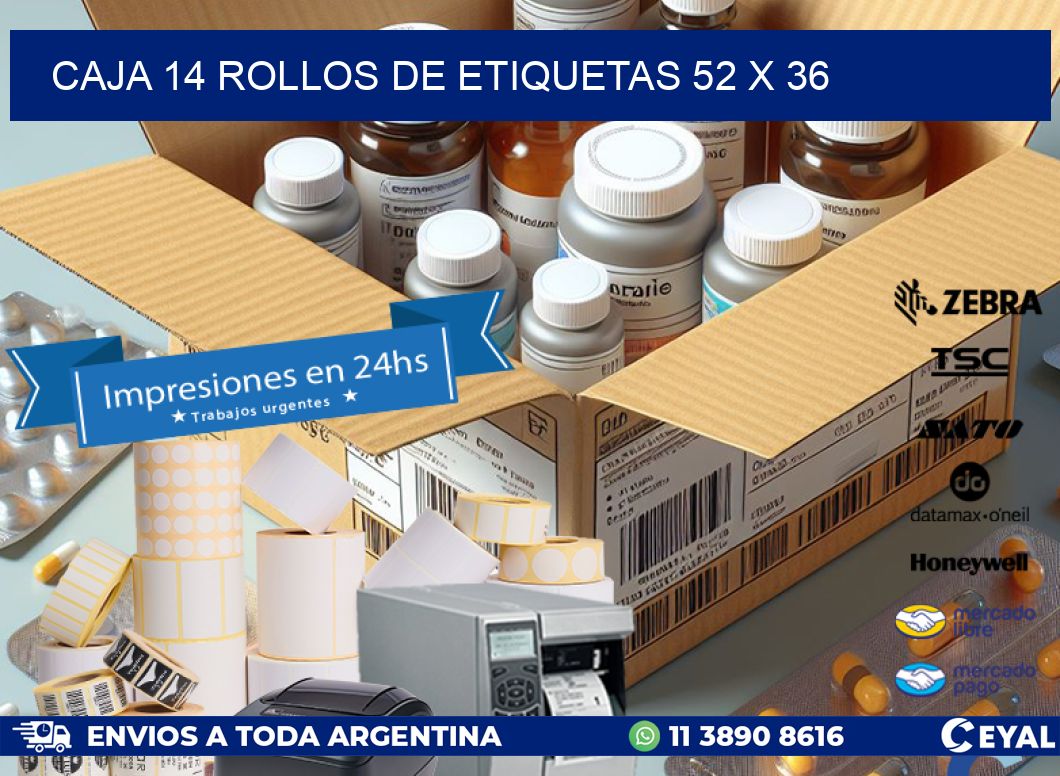 CAJA 14 ROLLOS DE ETIQUETAS 52 x 36
