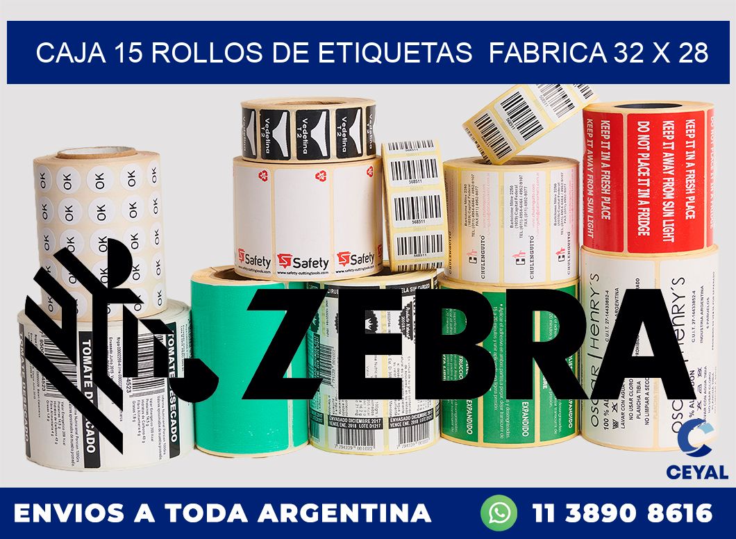 CAJA 15 ROLLOS DE ETIQUETAS  FABRICA 32 x 28