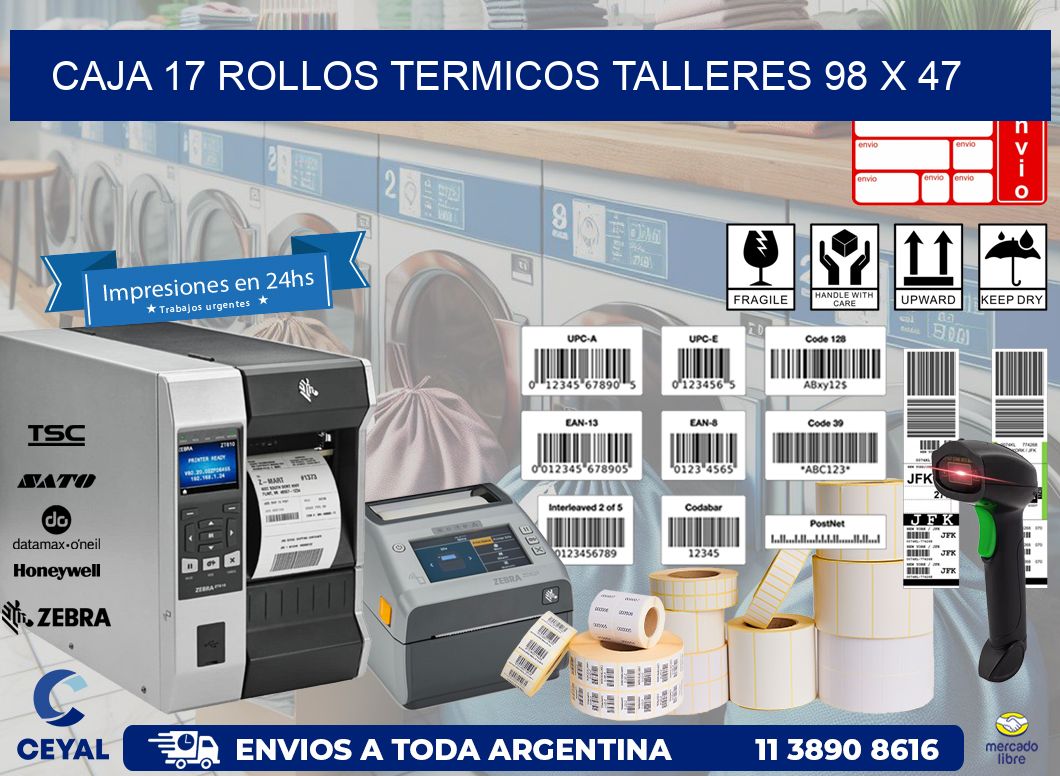 CAJA 17 ROLLOS TERMICOS TALLERES 98 x 47