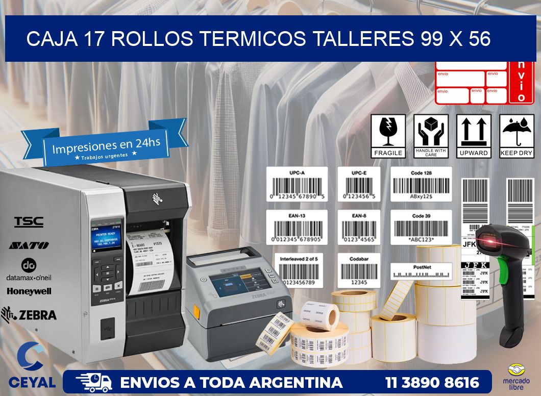 CAJA 17 ROLLOS TERMICOS TALLERES 99 x 56