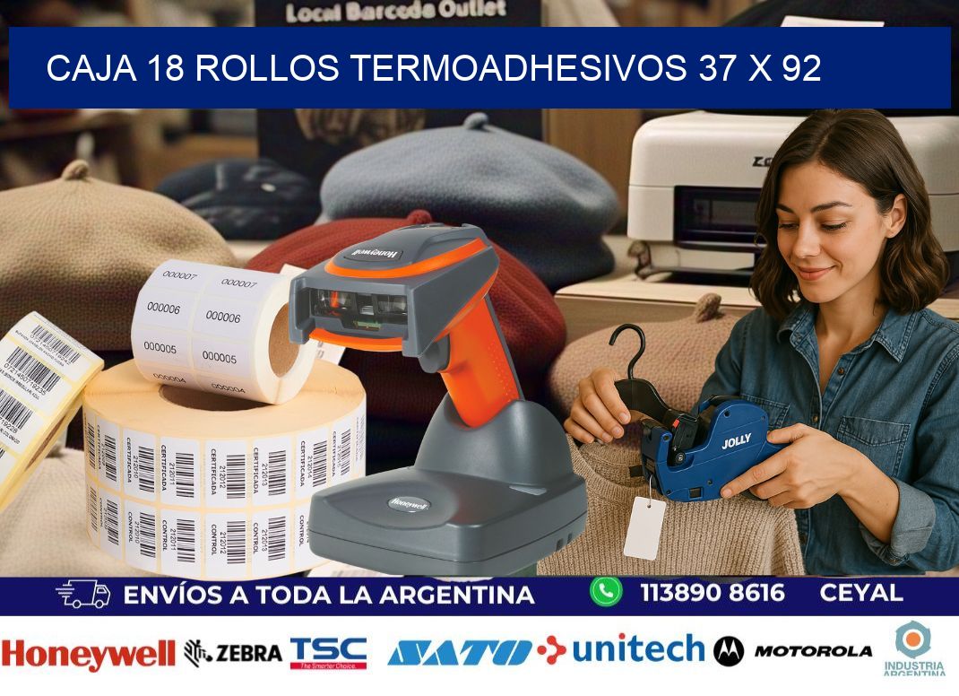 CAJA 18 ROLLOS TERMOADHESIVOS 37 x 92