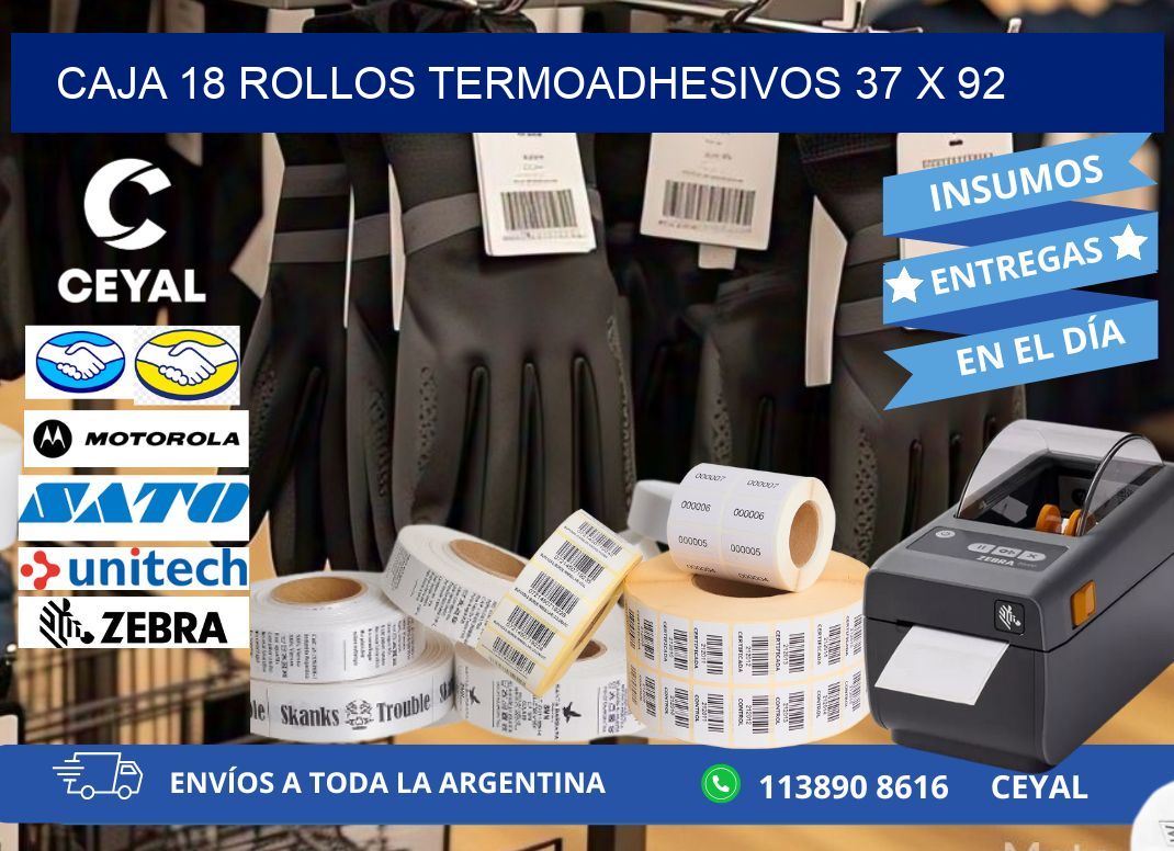 CAJA 18 ROLLOS TERMOADHESIVOS 37 x 92