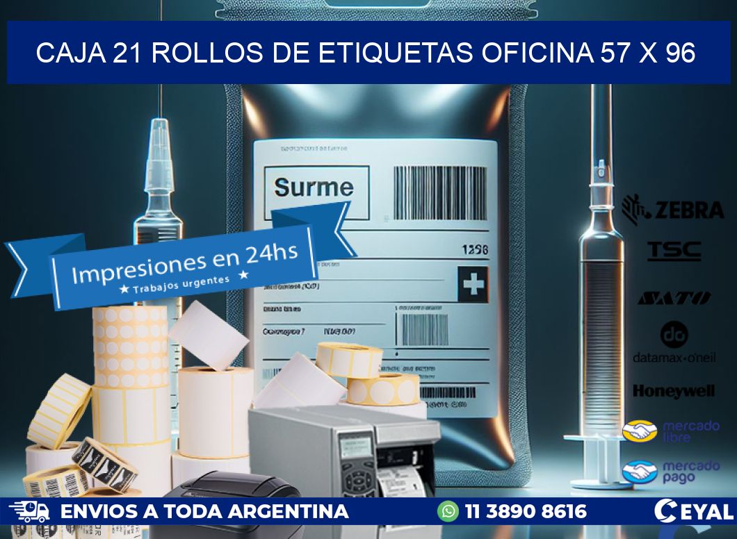CAJA 21 ROLLOS DE ETIQUETAS OFICINA 57 x 96