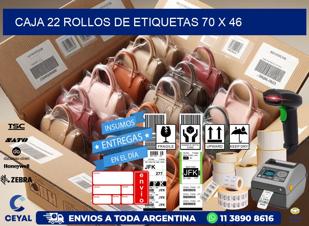 CAJA 22 ROLLOS DE ETIQUETAS 70 x 46