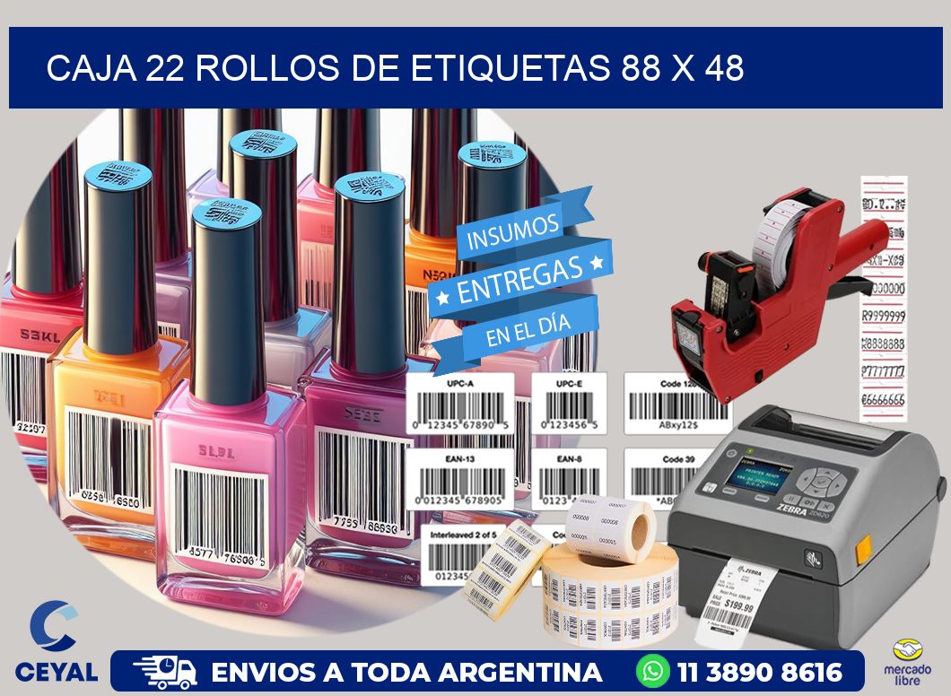 CAJA 22 ROLLOS DE ETIQUETAS 88 x 48