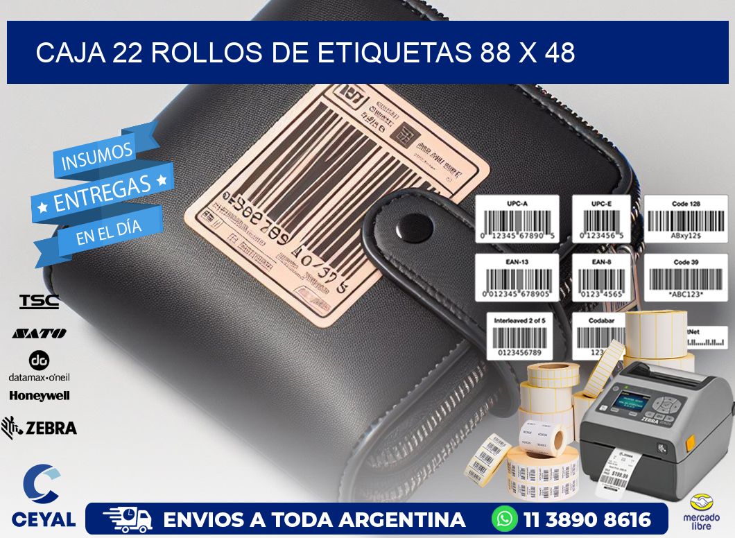 CAJA 22 ROLLOS DE ETIQUETAS 88 x 48