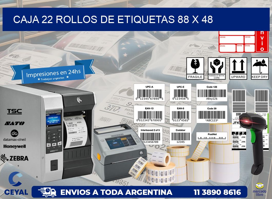 CAJA 22 ROLLOS DE ETIQUETAS 88 x 48