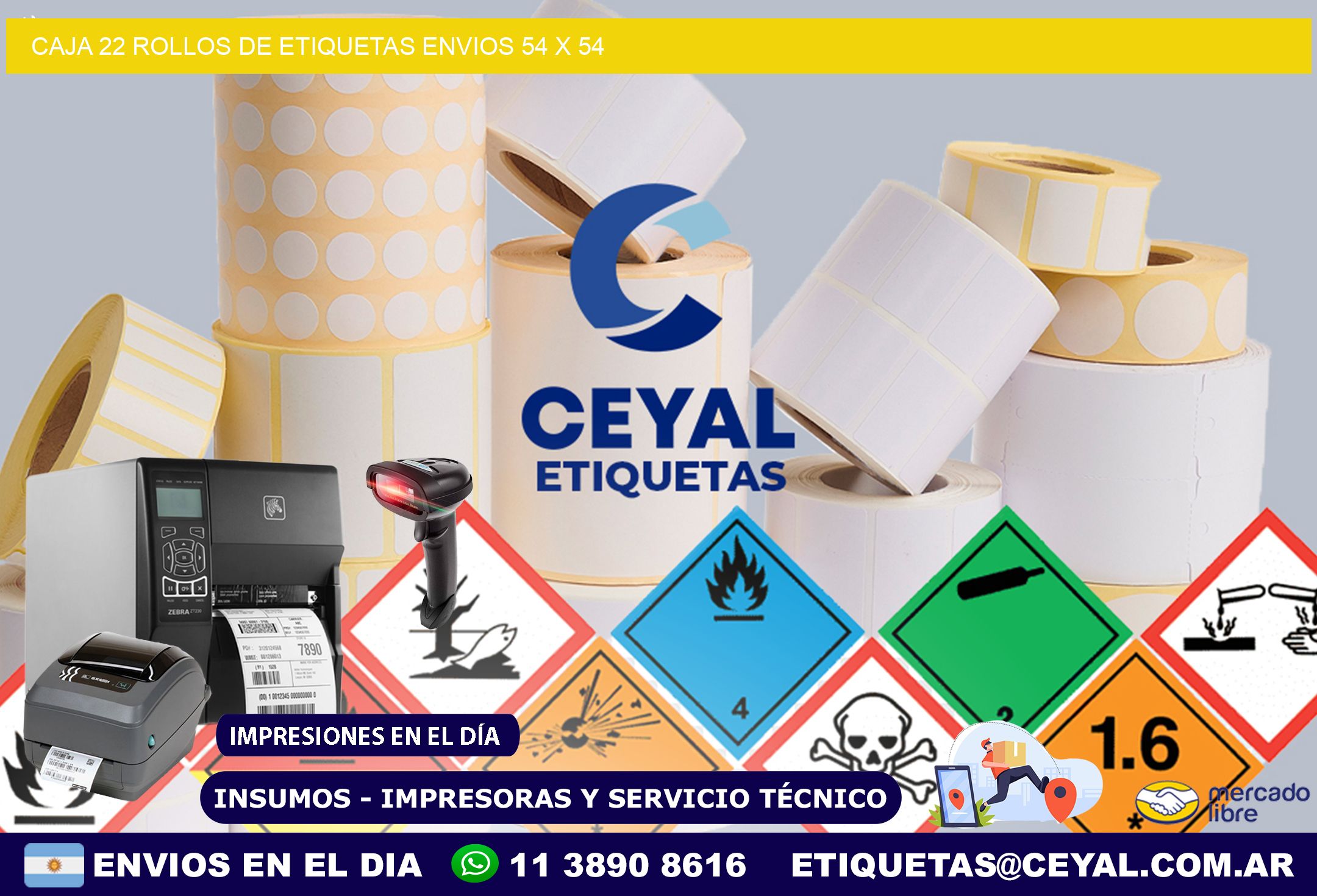 CAJA 22 ROLLOS DE ETIQUETAS ENVIOS 54 x 54