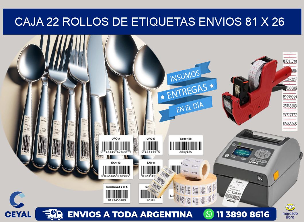 CAJA 22 ROLLOS DE ETIQUETAS ENVIOS 81 x 26