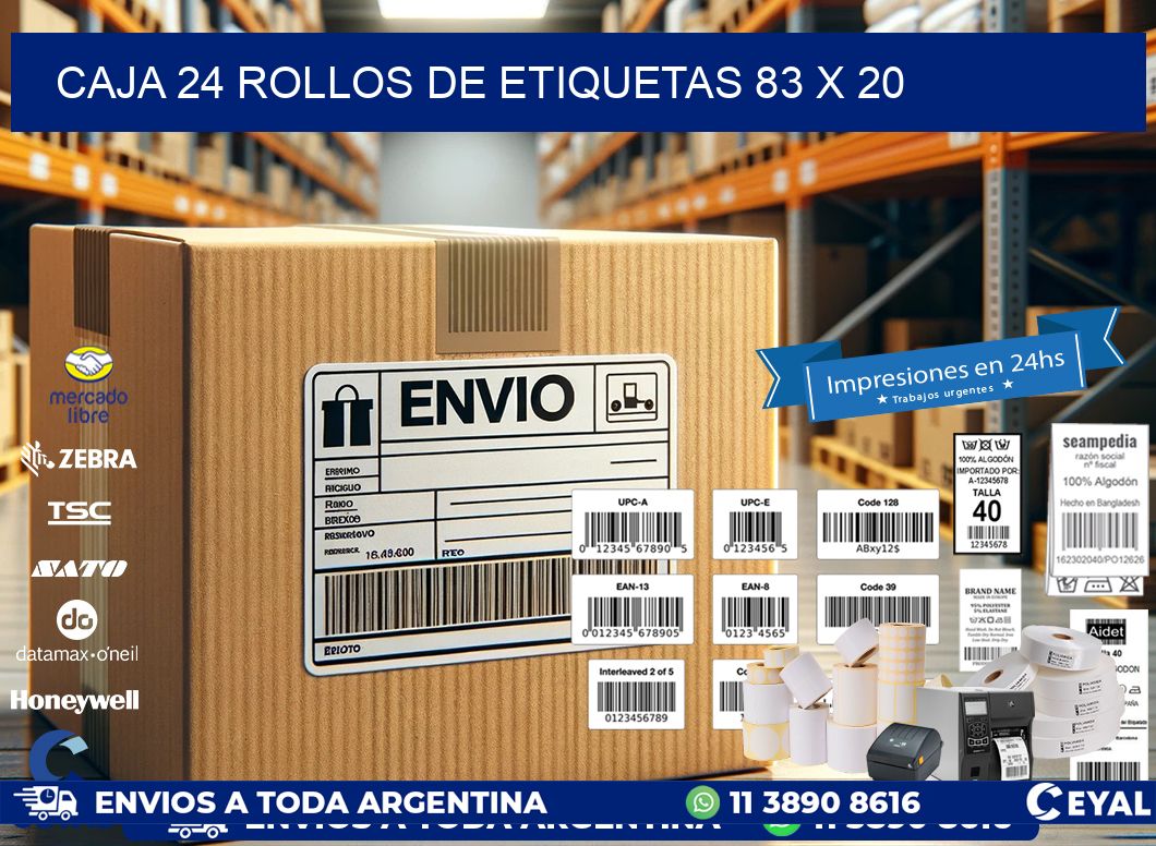 CAJA 24 ROLLOS DE ETIQUETAS 83 x 20