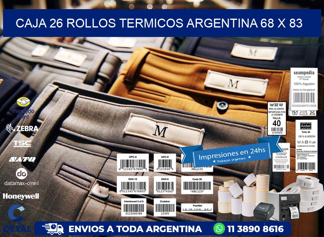 CAJA 26 ROLLOS TERMICOS ARGENTINA 68 x 83