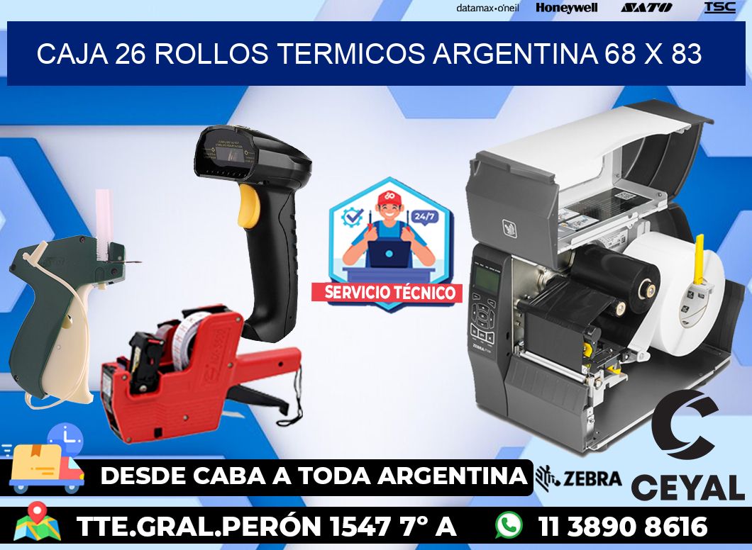 CAJA 26 ROLLOS TERMICOS ARGENTINA 68 x 83