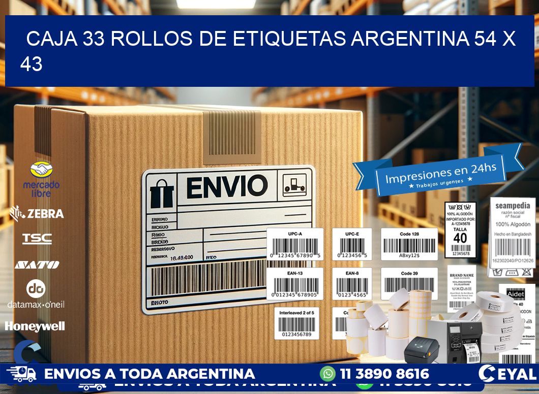 CAJA 33 ROLLOS DE ETIQUETAS ARGENTINA 54 x 43