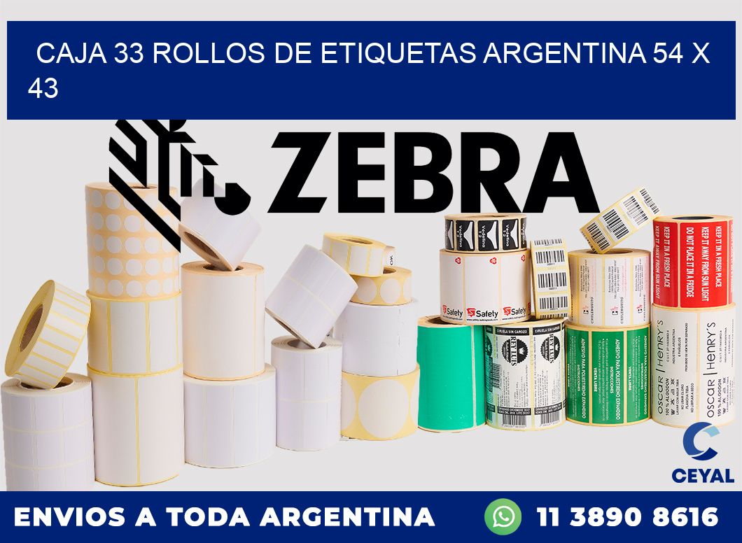 CAJA 33 ROLLOS DE ETIQUETAS ARGENTINA 54 x 43
