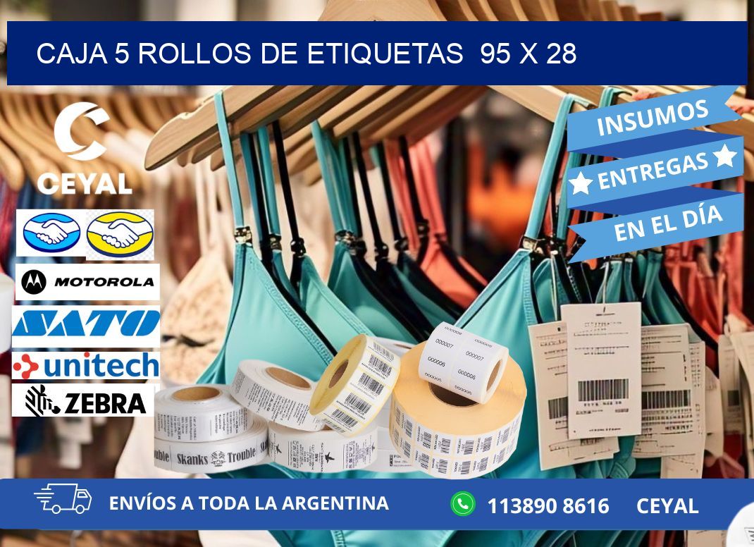 CAJA 5 ROLLOS DE ETIQUETAS  95 x 28