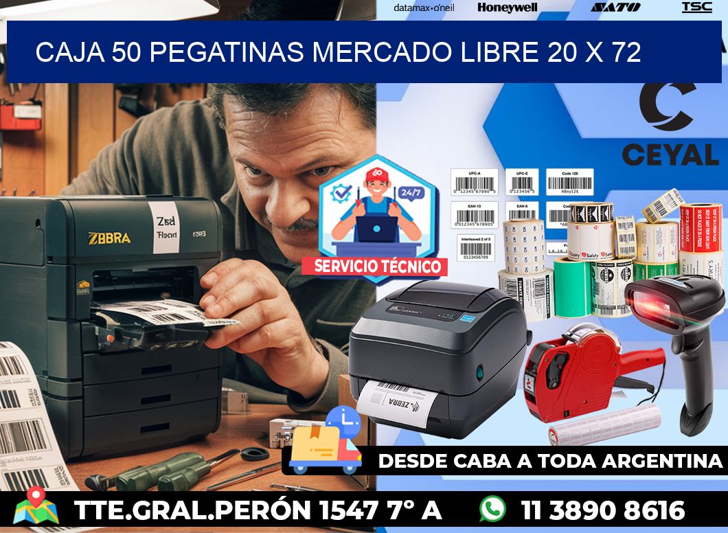 CAJA 50 PEGATINAS MERCADO LIBRE 20 x 72