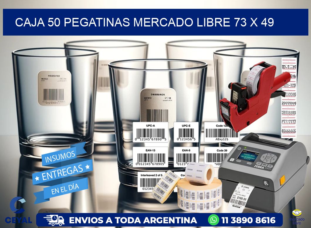 CAJA 50 PEGATINAS MERCADO LIBRE 73 x 49