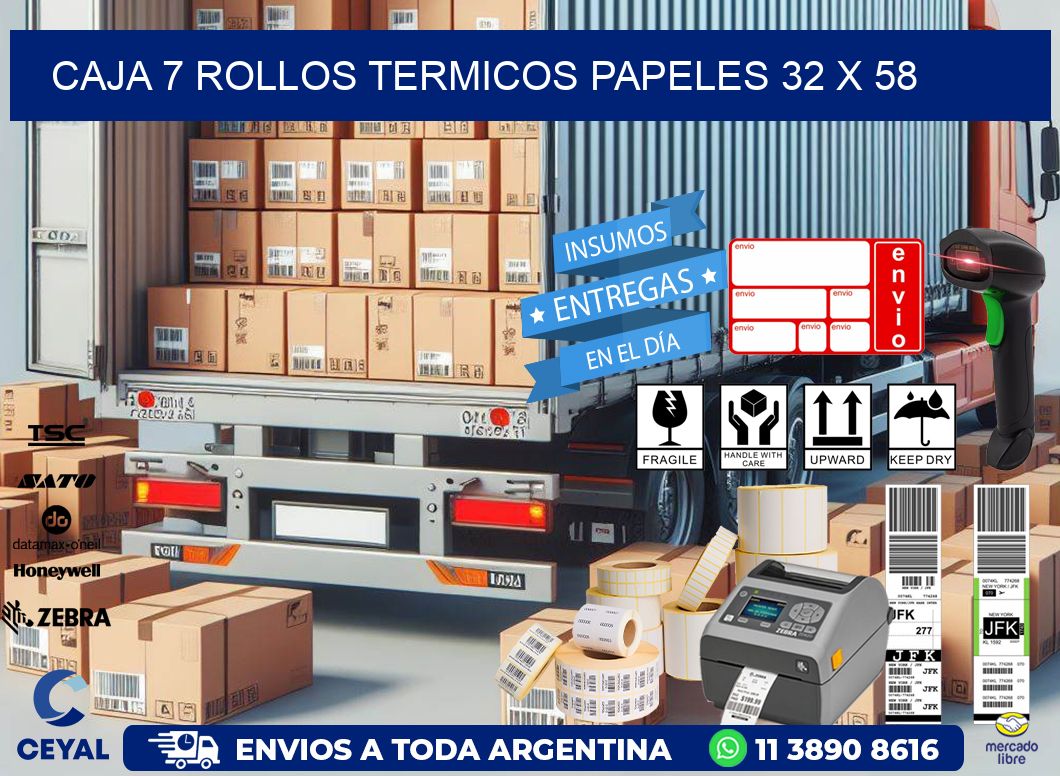 CAJA 7 ROLLOS TERMICOS PAPELES 32 x 58