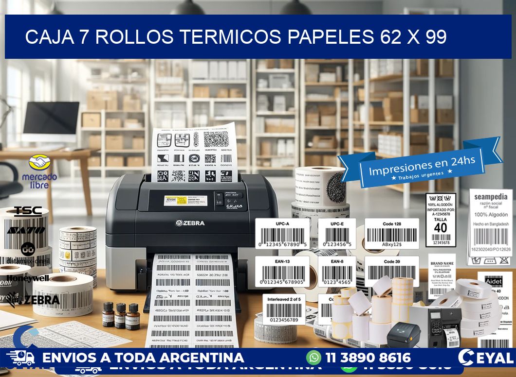 CAJA 7 ROLLOS TERMICOS PAPELES 62 x 99