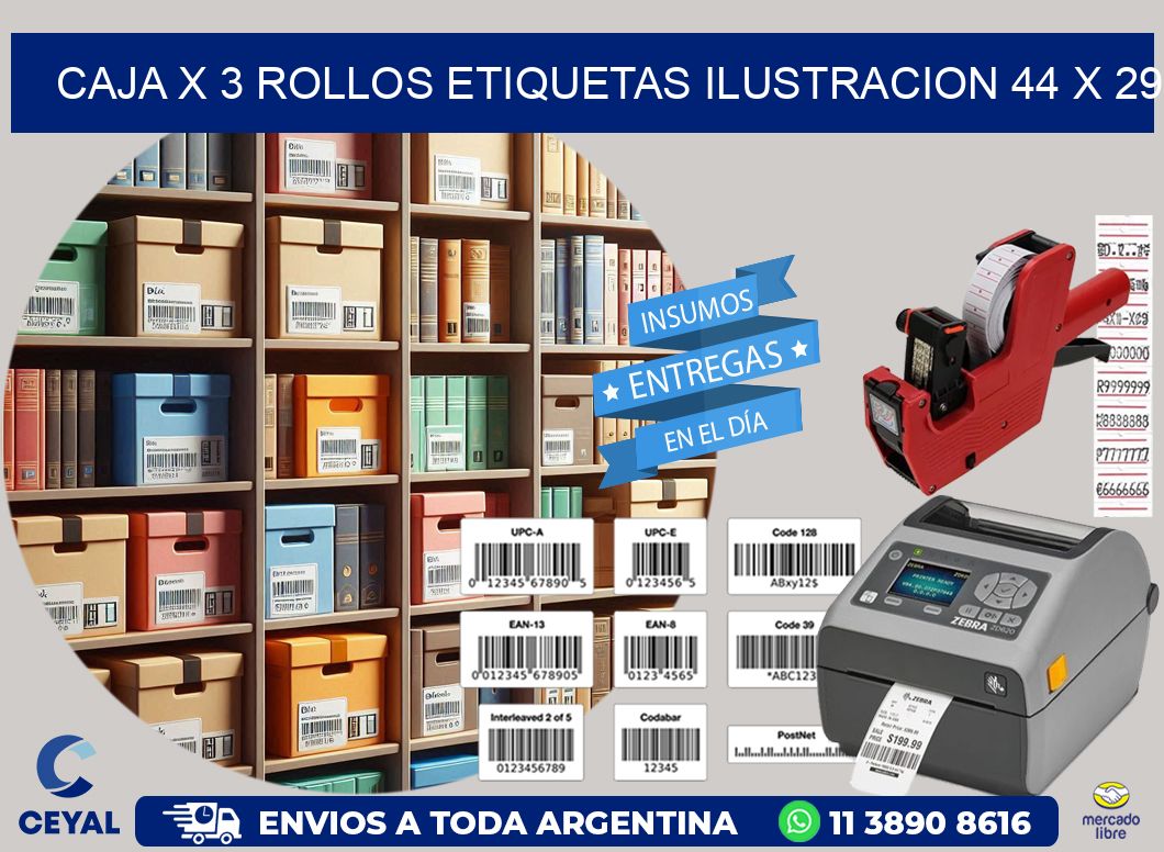 Caja X 3 Rollos Etiquetas Ilustracion 44 x 29