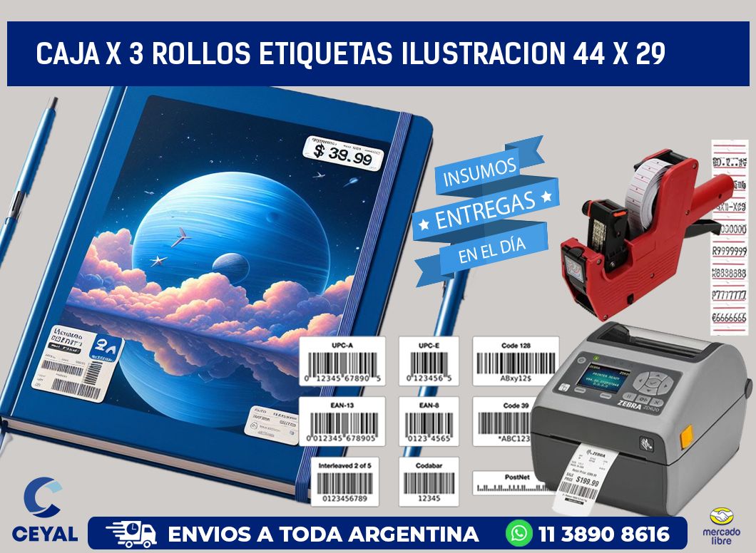 Caja X 3 Rollos Etiquetas Ilustracion 44 x 29