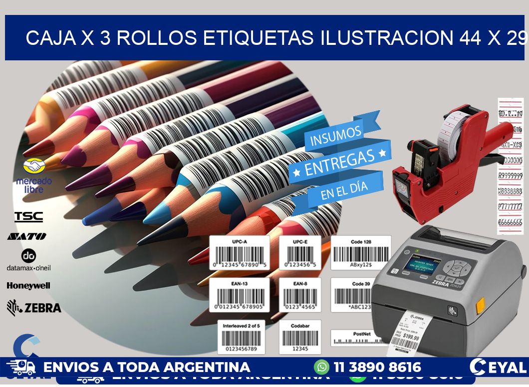 Caja X 3 Rollos Etiquetas Ilustracion 44 x 29