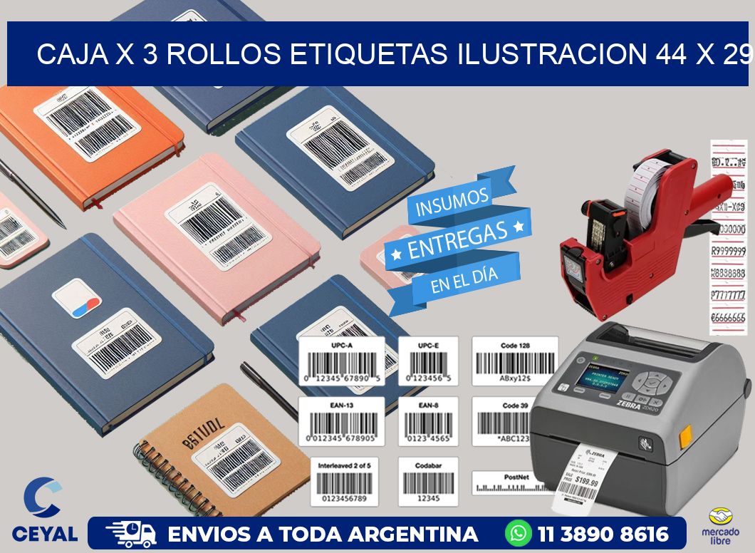 Caja X 3 Rollos Etiquetas Ilustracion 44 x 29