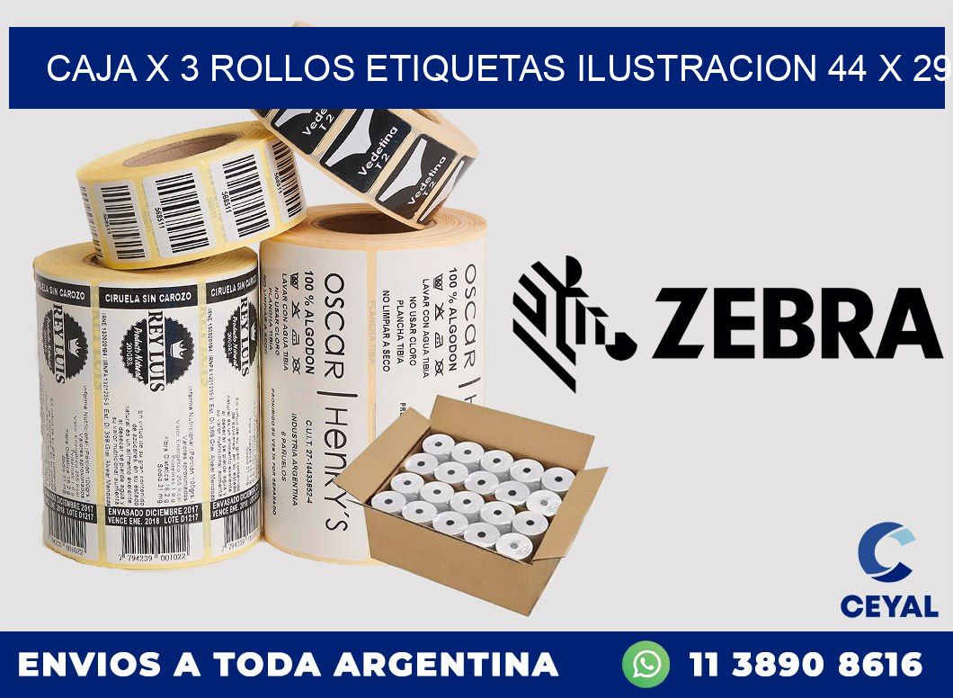 Caja X 3 Rollos Etiquetas Ilustracion 44 x 29