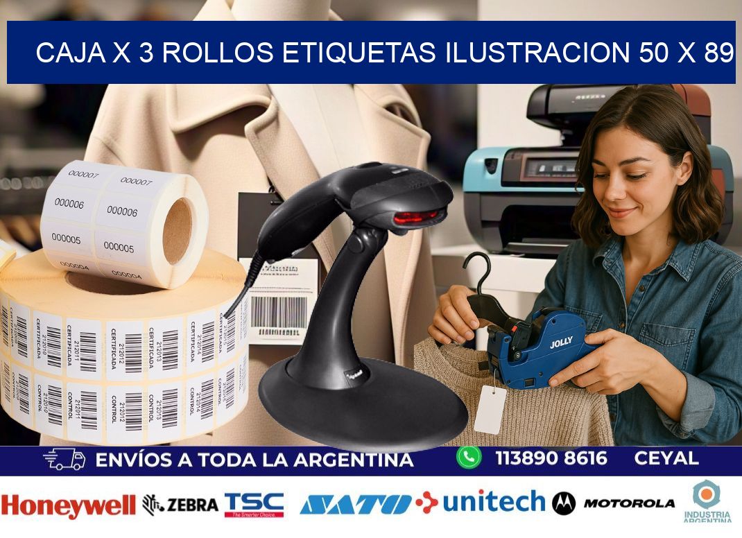 Caja X 3 Rollos Etiquetas Ilustracion 50 x 89