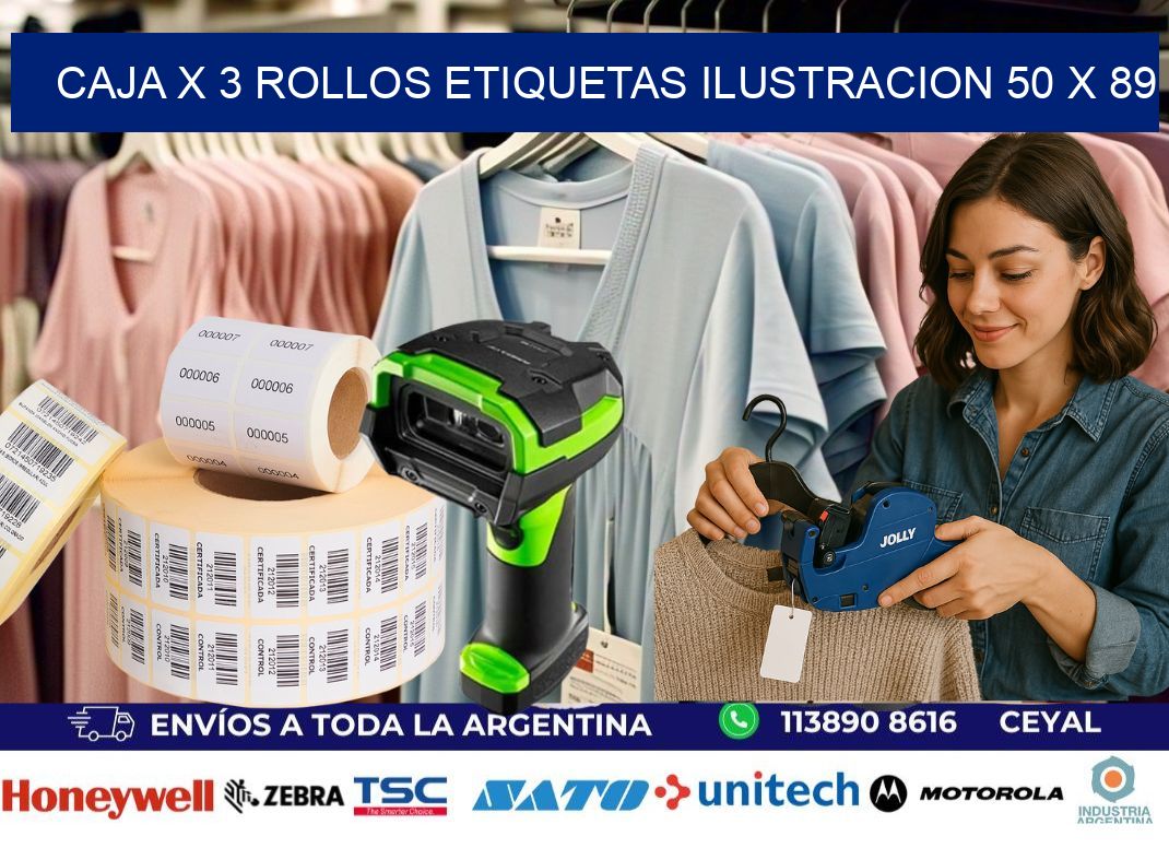 Caja X 3 Rollos Etiquetas Ilustracion 50 x 89