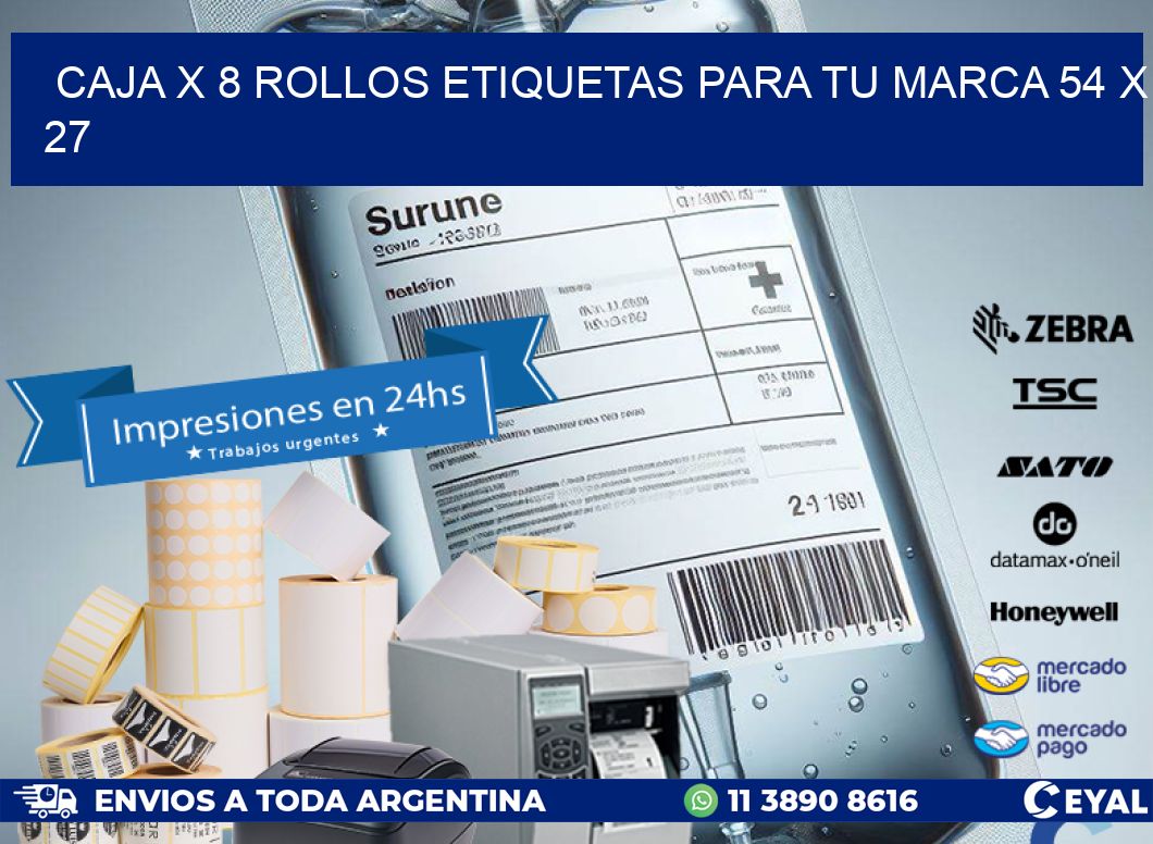 Caja X 8 Rollos Etiquetas para tu marca 54 x 27
