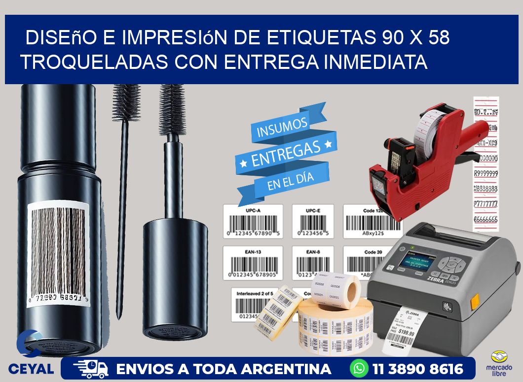 Diseño e impresión de etiquetas 90 x 58 troqueladas con entrega inmediata