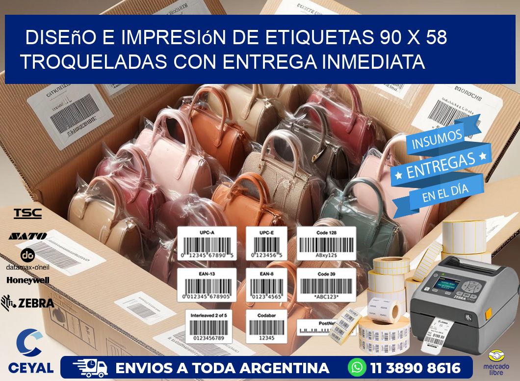 Diseño e impresión de etiquetas 90 x 58 troqueladas con entrega inmediata