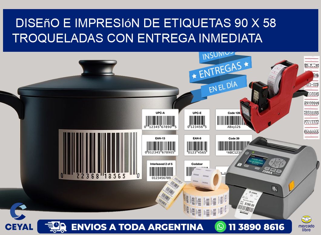 Diseño e impresión de etiquetas 90 x 58 troqueladas con entrega inmediata
