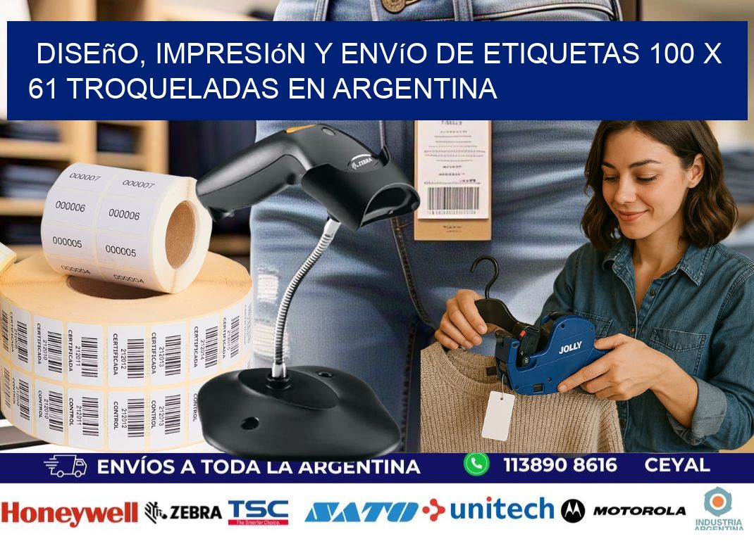 Diseño, impresión y envío de etiquetas 100 x 61 troqueladas en Argentina