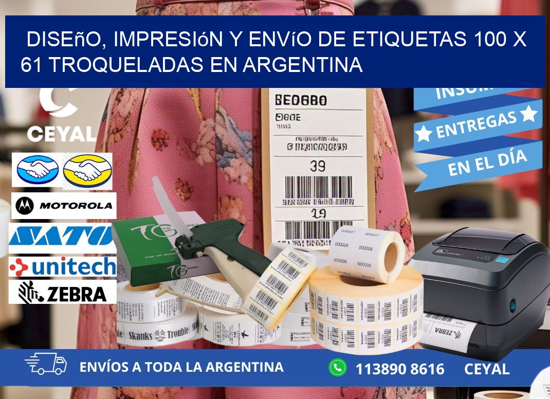 Diseño, impresión y envío de etiquetas 100 x 61 troqueladas en Argentina