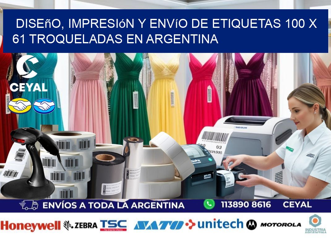 Diseño, impresión y envío de etiquetas 100 x 61 troqueladas en Argentina