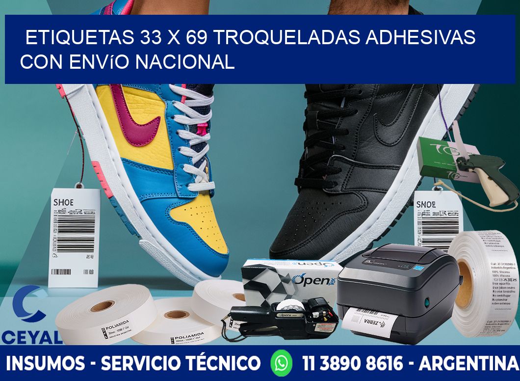 Etiquetas 33 x 69 troqueladas adhesivas con envío nacional