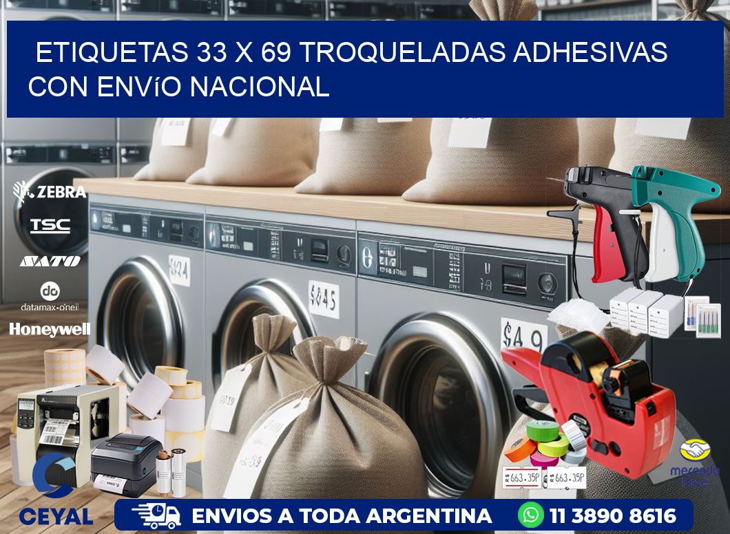 Etiquetas 33 x 69 troqueladas adhesivas con envío nacional