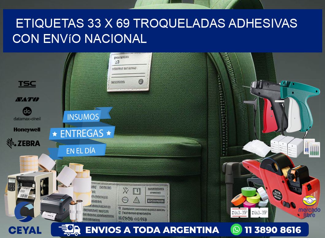 Etiquetas 33 x 69 troqueladas adhesivas con envío nacional