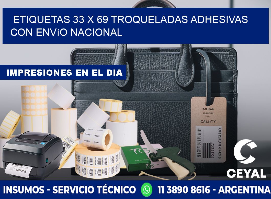 Etiquetas 33 x 69 troqueladas adhesivas con envío nacional