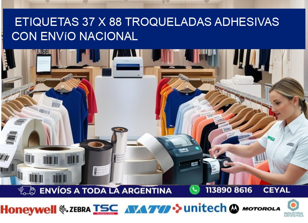 Etiquetas 37 x 88 troqueladas adhesivas con envío nacional