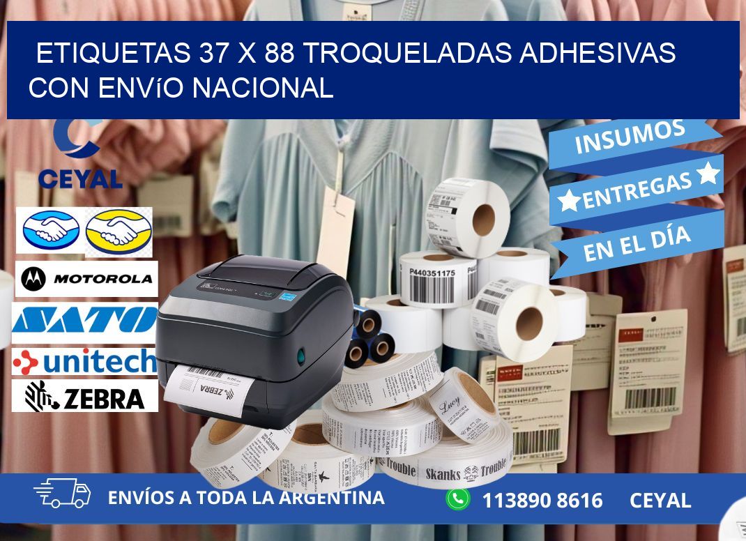 Etiquetas 37 x 88 troqueladas adhesivas con envío nacional