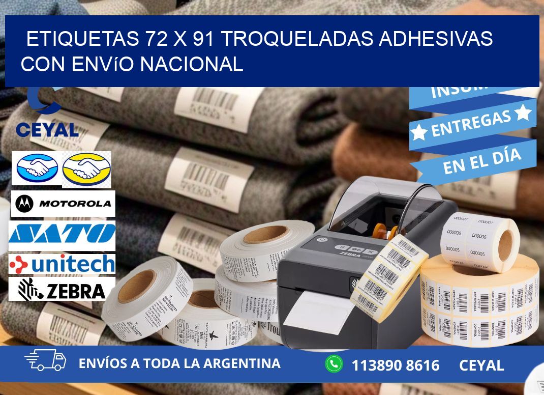 Etiquetas 72 x 91 troqueladas adhesivas con envío nacional